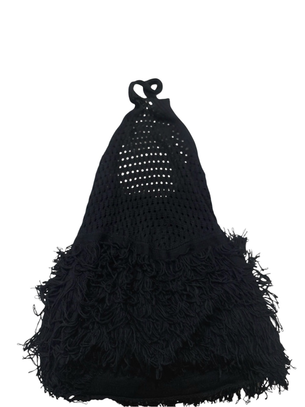 Musera Black Crochet Fringe Halter Mini Dress Boho Cover Up XL - Picture 12 of 14